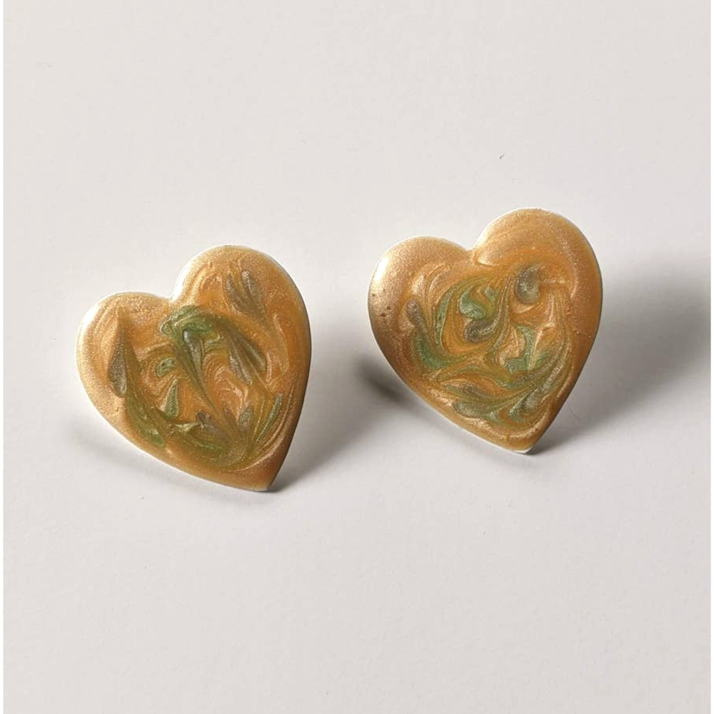 Vintage 80's Heart Shaped Post Earrings // Orange and Green Swirl Heart Earrings - Picture 4 of 4